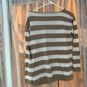 J. Crew Brown and Cream Striped Long Sleeve Sweater
